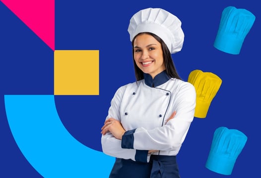 Mujer con uniforme de chef estudiando técnico laboral en cocina